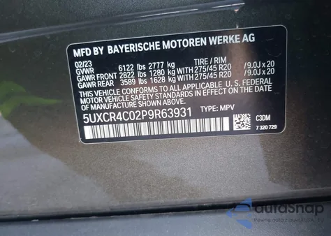 2023 BMW X5 Sdrive40I z USA, uszkodzony, nr VIN 5UXCR4C02P9R63931